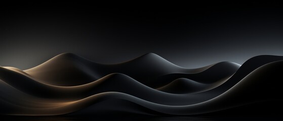 Dark 3D geometric waves, minimalist tech overlay, dynamic positioning