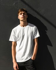 Naklejka premium Young Adult man model in Blank white T-Shirt for design mockup