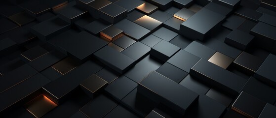 Dark, smooth 3D geometric tiles, minimalist technology background