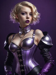 blonde woman in a purple futuristic lingerie, generative ai illustration