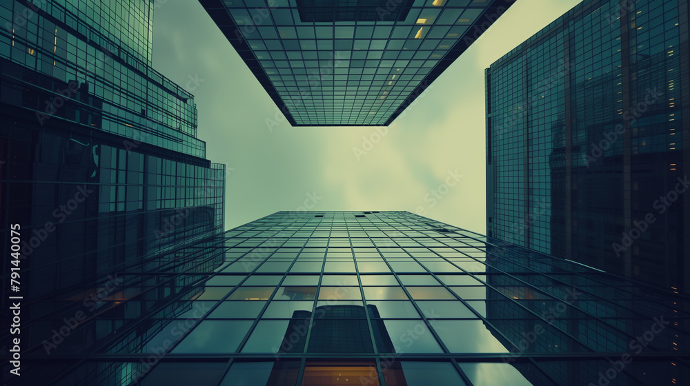 Poster office building with background of a blue sky with clouds