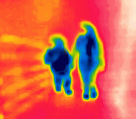 body positive mother, very stout children and a happy childhood. Image from thermal imager device.