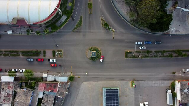 Aerial cenital shot of the Lazaro Cardenas Monument in Huajuapan de Leon, Oaxaca, Mexico.