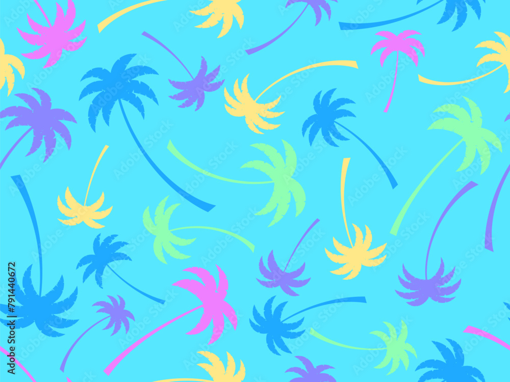 Wall mural seamless pattern with colorful palm trees. summer time, wallpaper with tropical palm trees pattern. 
