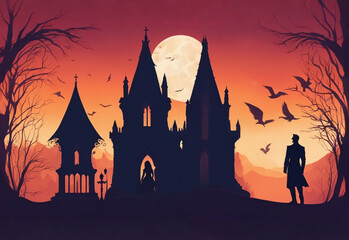 Halloween scene with castle.
