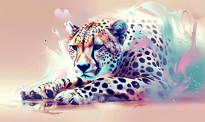 Cheetah animal abstract wallpaper in pastel colors, Generative AI