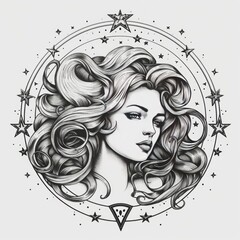 zodiac sign Virgo line art with stars , generated by AI