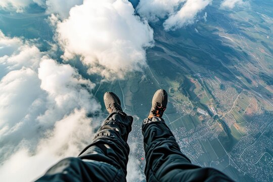 Point of view from a skydiver free falling,skydiver jumps from the aircraft Ai generated