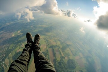 Point of view from a skydiver free falling,skydiver jumps from the aircraft Ai generated - obrazy, fototapety, plakaty