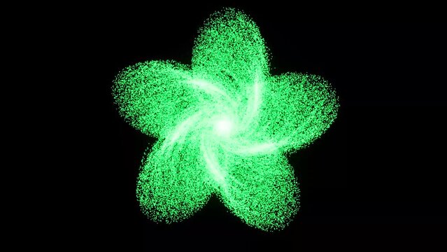 Visual effects, VFX, green flower particles. on black background 3D animation. Use "blend mode" set to "screen" to apply the effect to any video you like.