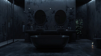 Dark bathroom interior with concrete floor black 