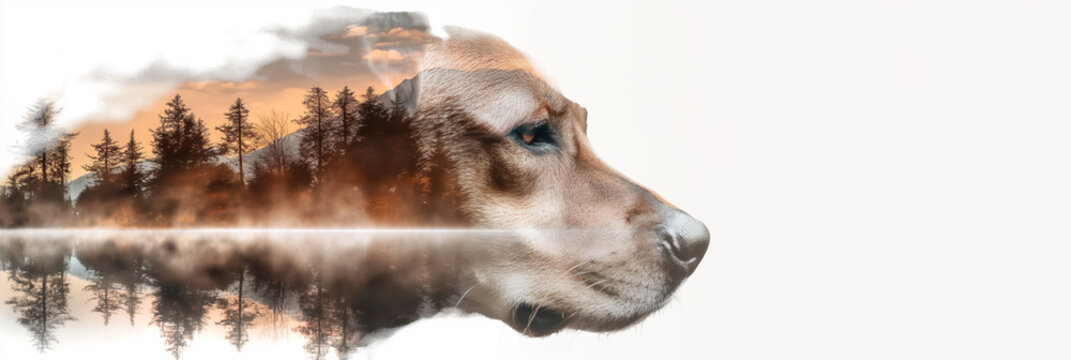Double exposure portrait of a dog - Powered by Adobe