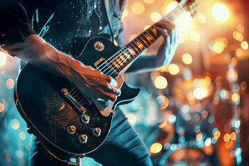 Obraz premium Crazy rockers at rock concert in night club heavy metal performance rock and roll lifestyle Generative AI