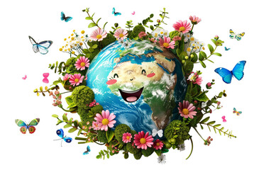 Cheerful Earth Cartoon Character Isolated On Transparent Background PNG.
