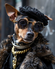A fashionable little dog posing as a stylish model, dressed classy, chic and elegant - 791443857