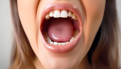 Obraz premium Smile woman mouth with clean white teeth closeup. Generative ai design concept.