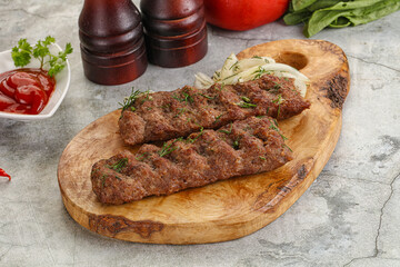 Kebab with beef served onion