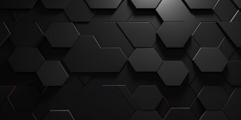 Obraz na płótnie Canvas Black background with hexagon pattern, 3D rendering illustration. Abstract black wallpaper design for banner, poster or cover with copy space for photo text or product, blank empty copyspace. 