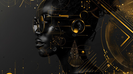 black human face with golden highlights