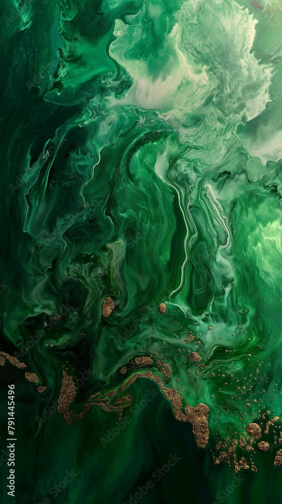 Poster a vertical image with a green marble texture background.