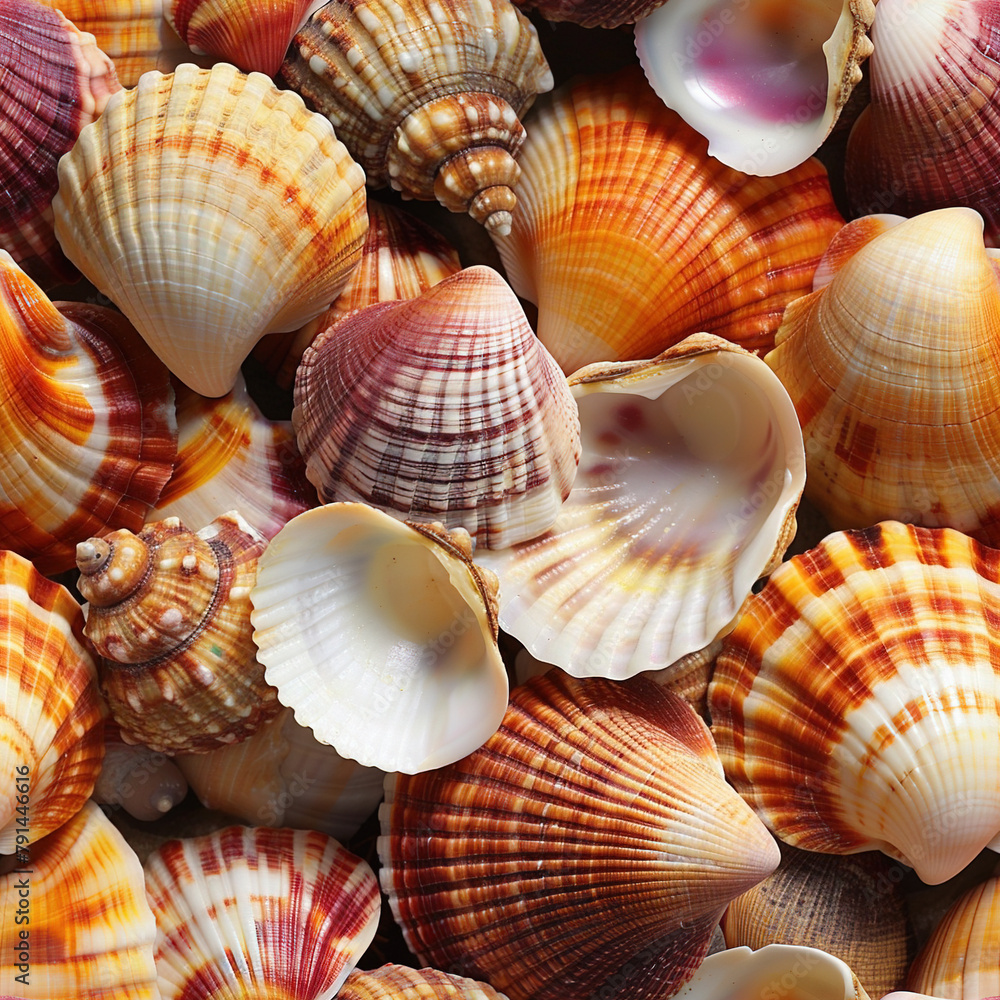 Poster seashells seamless patterns background