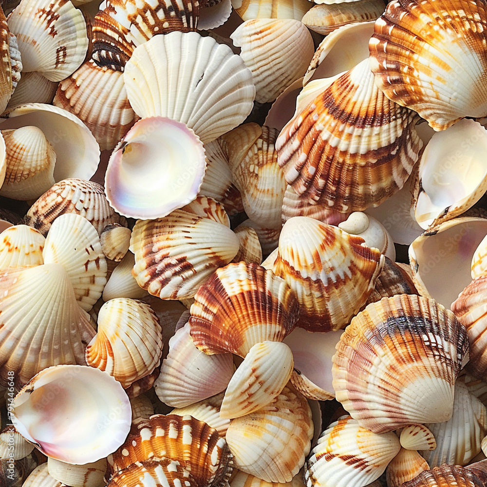 Poster seashells seamless patterns background