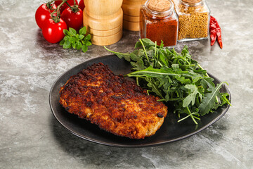 Tasty roasted breaded meat schnitzel