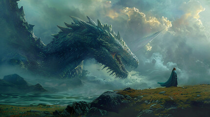 Depiction of an incredible surreal fantasy deadly dragon 