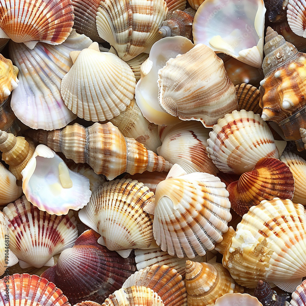 Poster seashells seamless patterns background