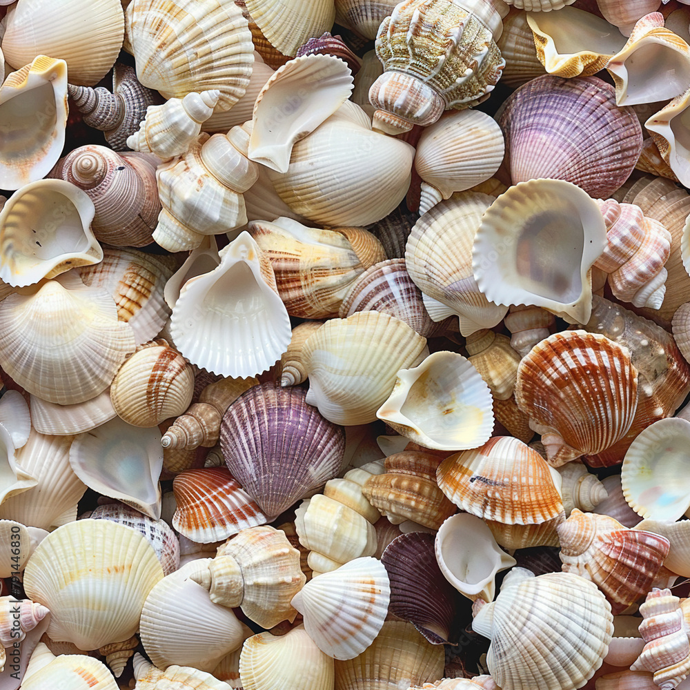 Poster seashells seamless patterns background