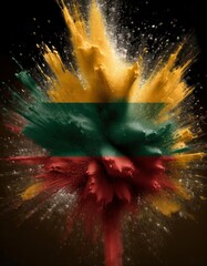 Lithuania colorful flag holi paint powder explosion on isolated background, generated by AI