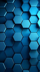 Blue background with hexagon pattern, 3D rendering illustration. Abstract blue wallpaper design for banner, poster or cover with copy space for photo text or product, blank empty copyspace.