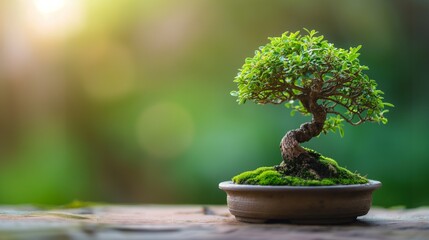 A Bonsai Tree In A Pot On A Table.