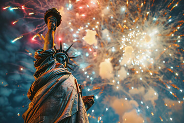 4th of July concept - fireworks over Statue of Liberty