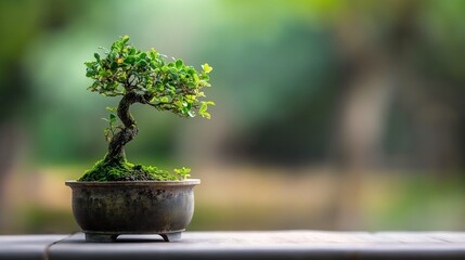 A Bonsai Tree In A Pot On A Table.