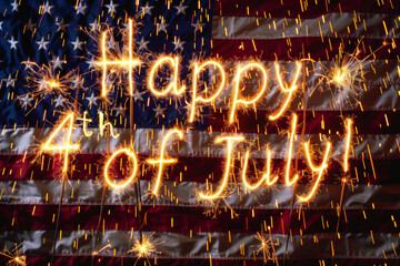 4th of July concept - Happy 4th of July spelled with sparkles