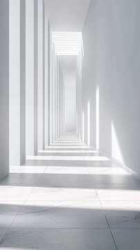 A Vertical Image Of A White Columns In The Hallway with Light And Shadow.
