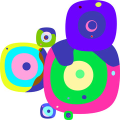 A composition of bright colored figures.