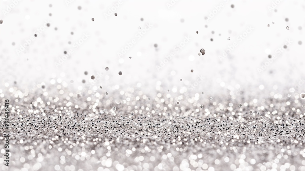Poster a silver background with a lot of sparkles.