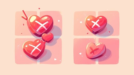 A whimsical twist on the classic tic tac toe game featuring hearts instead of noughts and crosses adding a charming Valentine s Day touch Illustrated in a sleek 2d flat style perfect for us