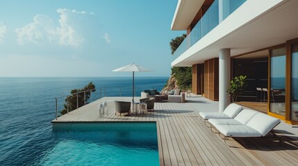 Fototapeta na wymiar A Balcony Pool Villa With A Swimming Pool Overlooking The Ocean.