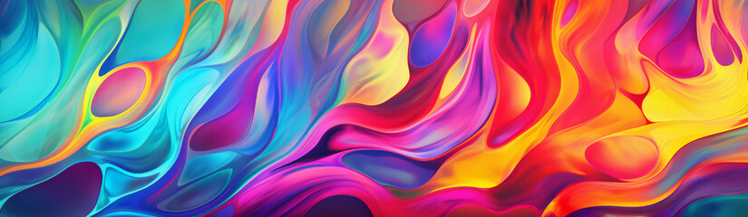 Abstract Waves of Vivid Color, Psychedelic Background. Fluid Painting with Swirling Rainbow Colors. Generative AI