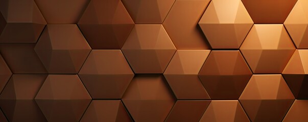 Brown background with hexagon pattern, 3D rendering illustration. Abstract brown wallpaper design for banner, poster or cover with copy space for photo text or product, blank empty copyspace.  - obrazy, fototapety, plakaty