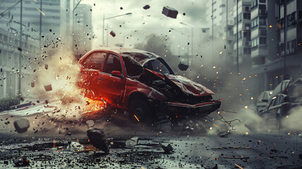 Dramatic Urban Car Collision Scene