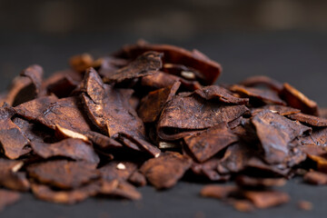roasted and dried in chocolate and cocoa coconut pulp