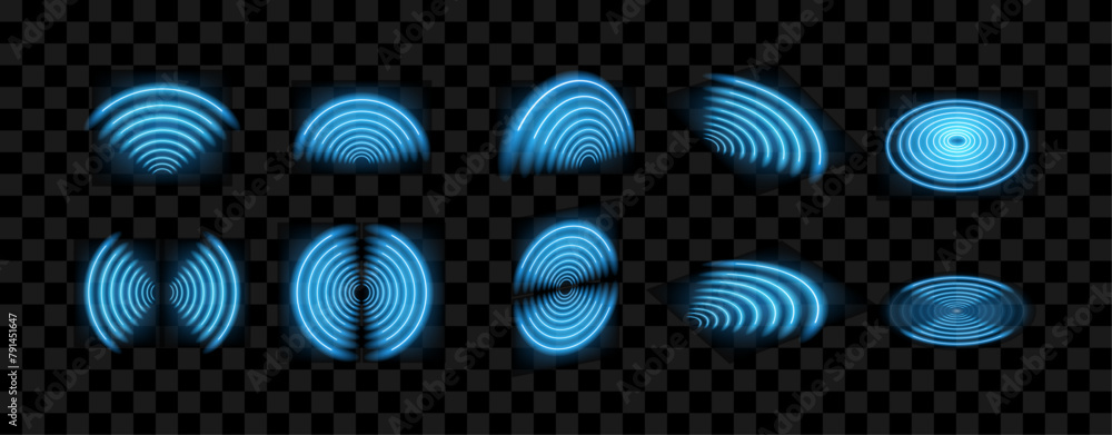 Poster 3d wi-fi light effect. wireless wifi networking with a wave effect collection. glowing blue signal w