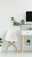 A Vertical Image Of A Modern Minimalist Living Room With A Couch And A Potted Plant.