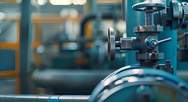 Turning a safety valve close-up, with machinery softly blurred in the background