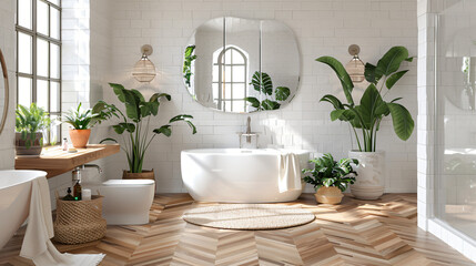 Elegant bathroom with white walls white basin