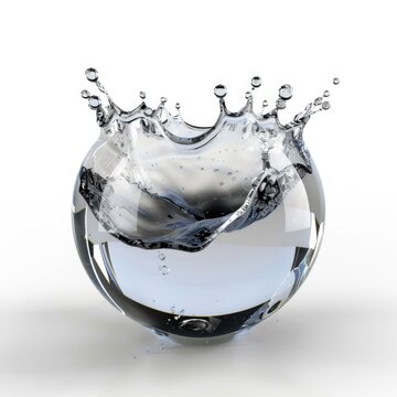 Water Isolated. Liquid Splash in Sphere Shape on White Background, 3D Illustration with Dripping Droplets